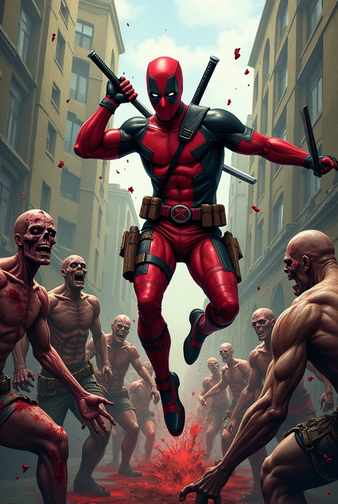 Deadpool cut zombies nack with Sword
