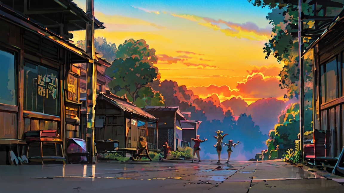 (masterpiece、Highest quality)、(Japan favelas、Old and dirty hot spring town)、((Beautiful night view))、((Unhygienic and lifeless:1.4、石のstage))、((tits、Pussy、3 or more junior high school girls、Three or more pretty naked girls、smile、fun))、((Unsanitary and dim))、Shady Red Light District、shaved ice、Sale of drinks、(stage、Everyone is having fun bathing)、smile、Happy schoolchildren、Perfect Anatomy、((7 o'clock in the afternoon))、 ((at dusk))、(sunset)