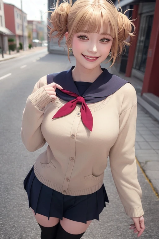 Kujikawa Def,Twin tails,,Seraph of the Black,Long sleeve,skirt,Knee socks,jewelry,Earrings,Are standing,
Highest quality, Very detailed, masterpiece, Absurd,8k,   photoRealistic, Realistic,Detailed skin texture,Detailed pupil,High resolution,Natural light,
One person,alone,(Happy:1.1),(smile:1.2),short hair,Brown Hair,(Angular face:1.2),Shining Face,Large Breasts, Tight waist, Lip Makeup,