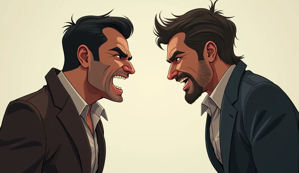 Two men are arguing.
One with a very clever expression and one with a foolish expression.