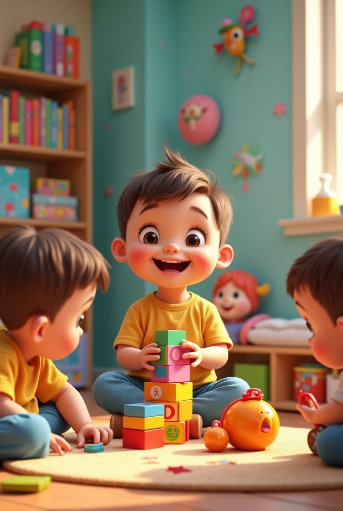 3-year-old boy who loves his nursery and plays with his friends
