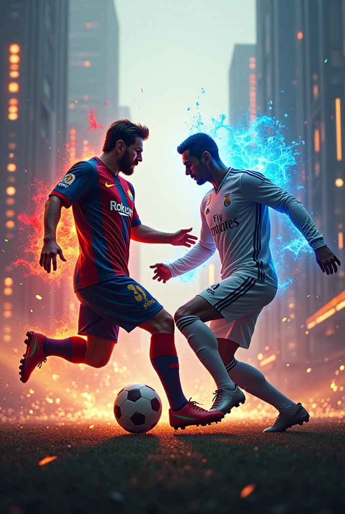 Messi as a superhero and Ronaldo as a villain