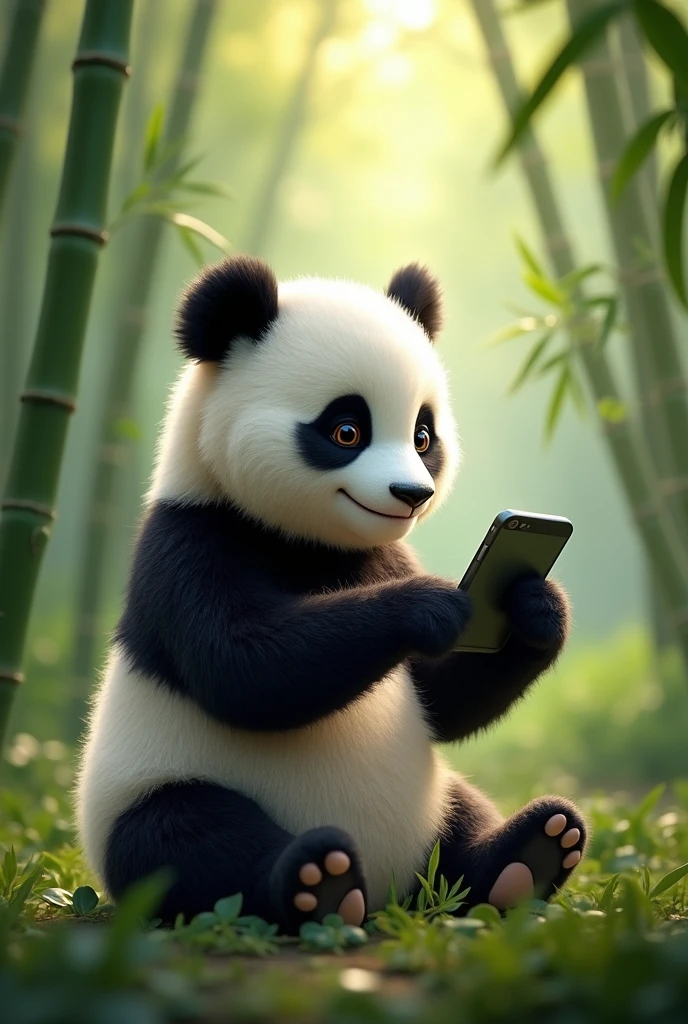 a panda using a phone