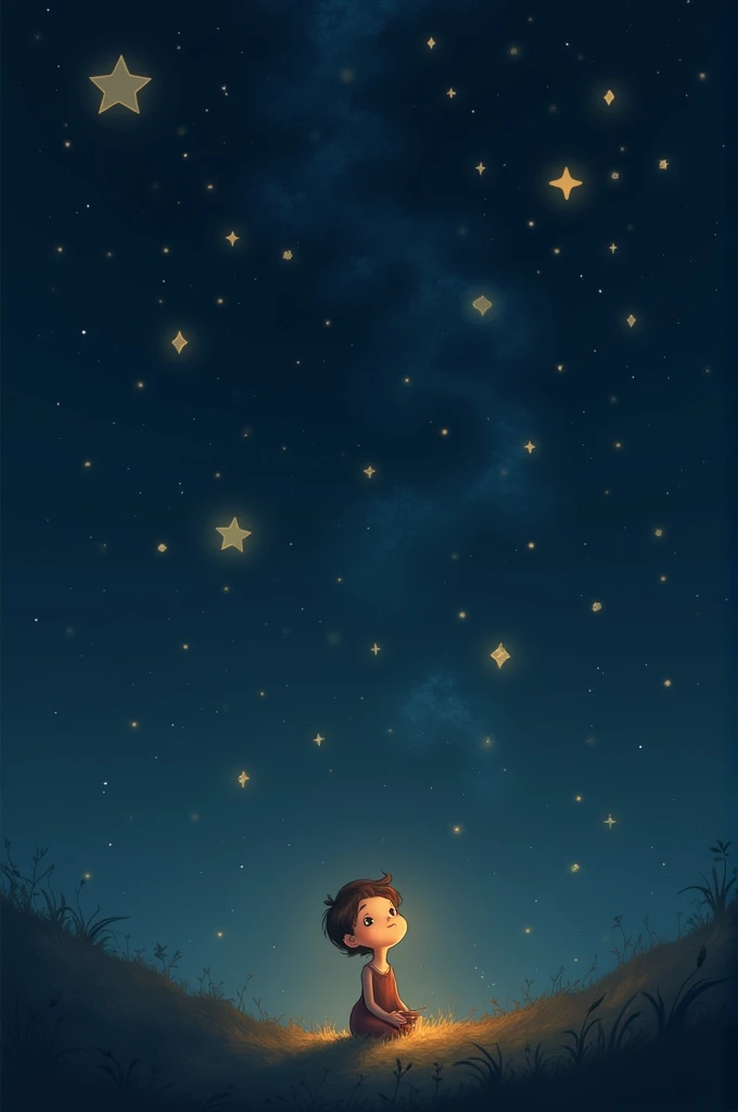 Twinkle, the small star, stands out against larger, brighter stars, looking wistful and dreamy as she gazes at the bigger stars.