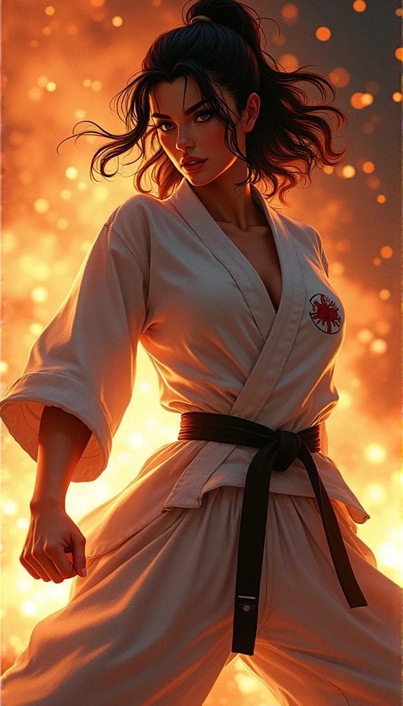 Realistic busty 55yo woman,Karateka,hokuto no ken,ultimate form,8k,lustful erotic obscene Performance Special move,
