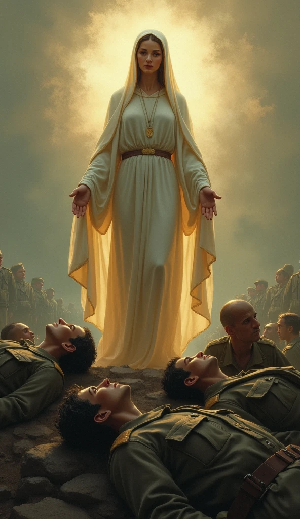 A beautiful Virgin Mary gently watches over the soldiers who died in the Vietnam War.