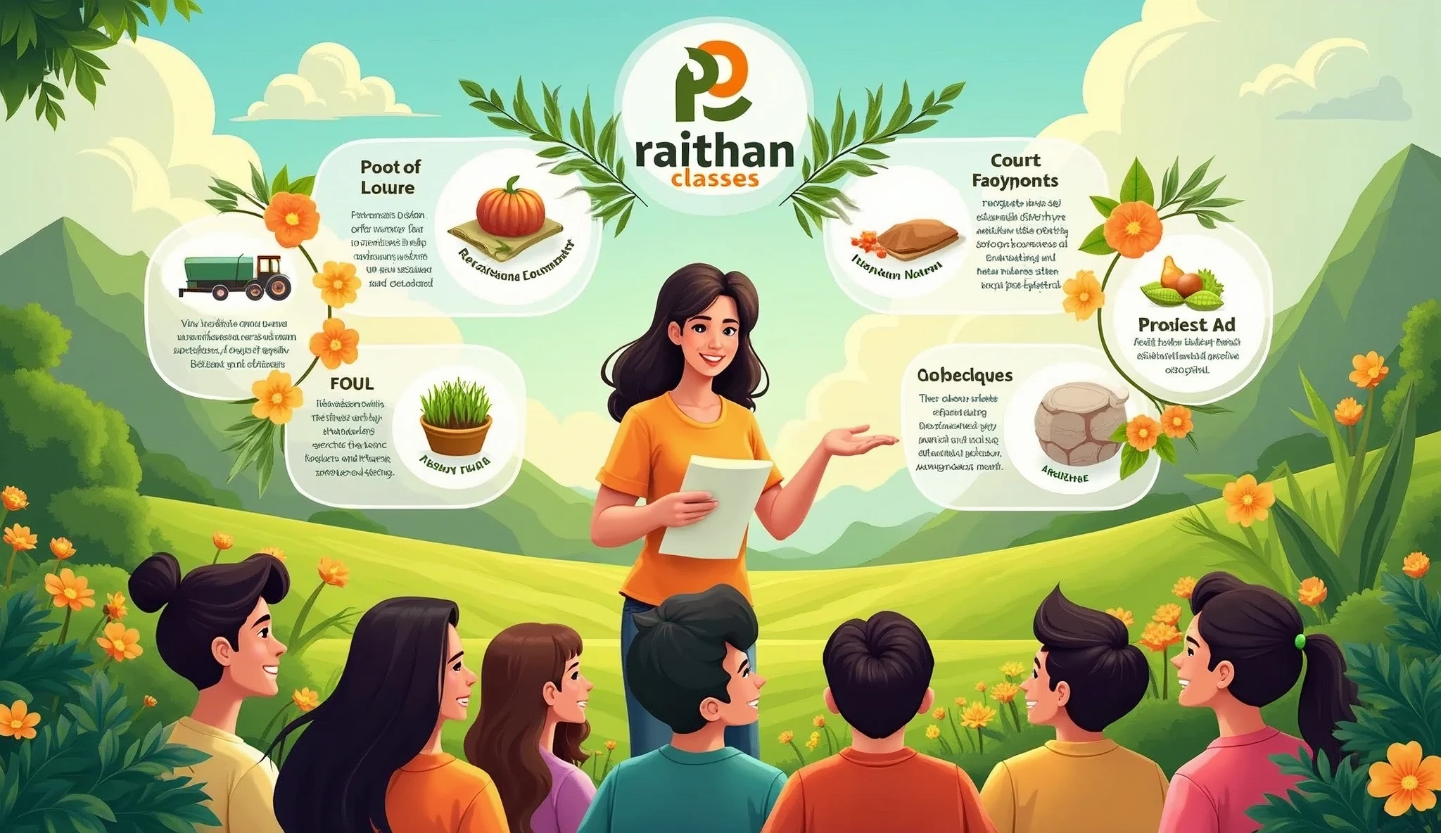 Create a poster for my coaching centre were i teach all about agriculture subjects which name is Raithan Classes