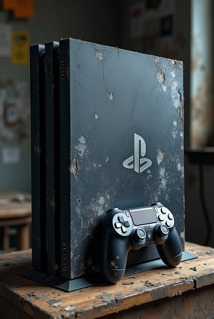Make a very poor quality image of a real packed Playstation 4 pro