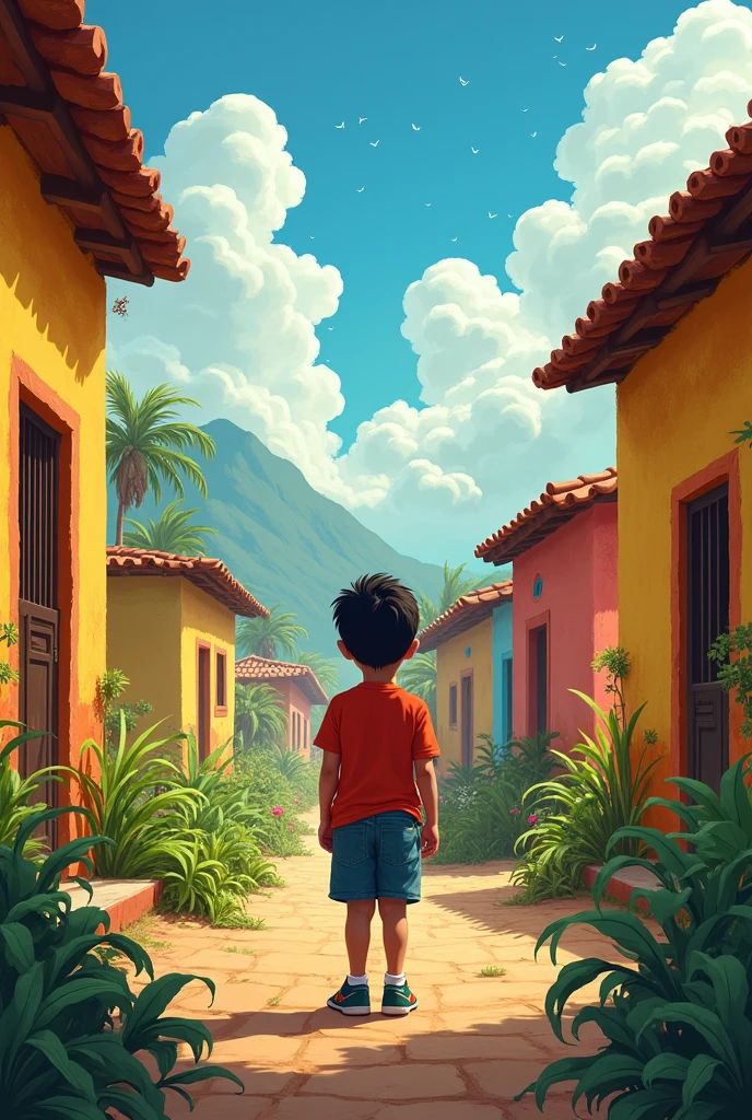 Create a cover for this story:
The Light in the Village In the small village of Esperanza, Life used to be quiet. Everyone knew everyone and the houses were brightly colored.. People always greeted each other with a smile..
but one day, something started to change. People started fighting more and getting angry.. Smiles turned to frowns, and friendly conversations turned into arguments.
Mateo, a ten year old boy, He noticed that it was also happening at his house.. Your dad, Thomas, who had always been very nice, He started to get very angry. Fights at home were frequent., and Mateo felt very sad.
One day, Mateo saw his father in the middle of a big fight with Don Pedro, a neighbor with whom he had always gotten along well. The fight was over a small piece of land., but it was getting ugly. Mateo felt very bad seeing his dad so angry..
Determined to help, Mateo went to see Clara, a wise old woman who lived at the end of the village. Clara had a beautiful garden full of flowers. Mateo found her sitting in his garden.
—Grandma Clara —said Mateo—, something is wrong in the village. People are angry and don't talk to each other like they used to.. I saw my dad fight and I'm very worried.
Clara looked at him kindly and said:
—What happens is that a shadow has covered our town. Violence comes from fear and frustration. But we can make it go away if we are kind..
—How can we do that?? —asked Matthew.
—The light of kindness begins with small acts. If you and others start being kind, to listen and forgive, the shadow will go away.
Mateo decided to start with that. He did simple things like apologizing to Luis, his friend with whom he had had a fight. Luis accepted the forgiveness and they became friends again.. He also helped Mrs. Rosa, an elderly neighbor, with your purchases. She thanked him with a warm smile..
The biggest challenge was talking to his dad.. Mateo explained to him how the shadow of violence was affecting the family and the town.. He asked her
