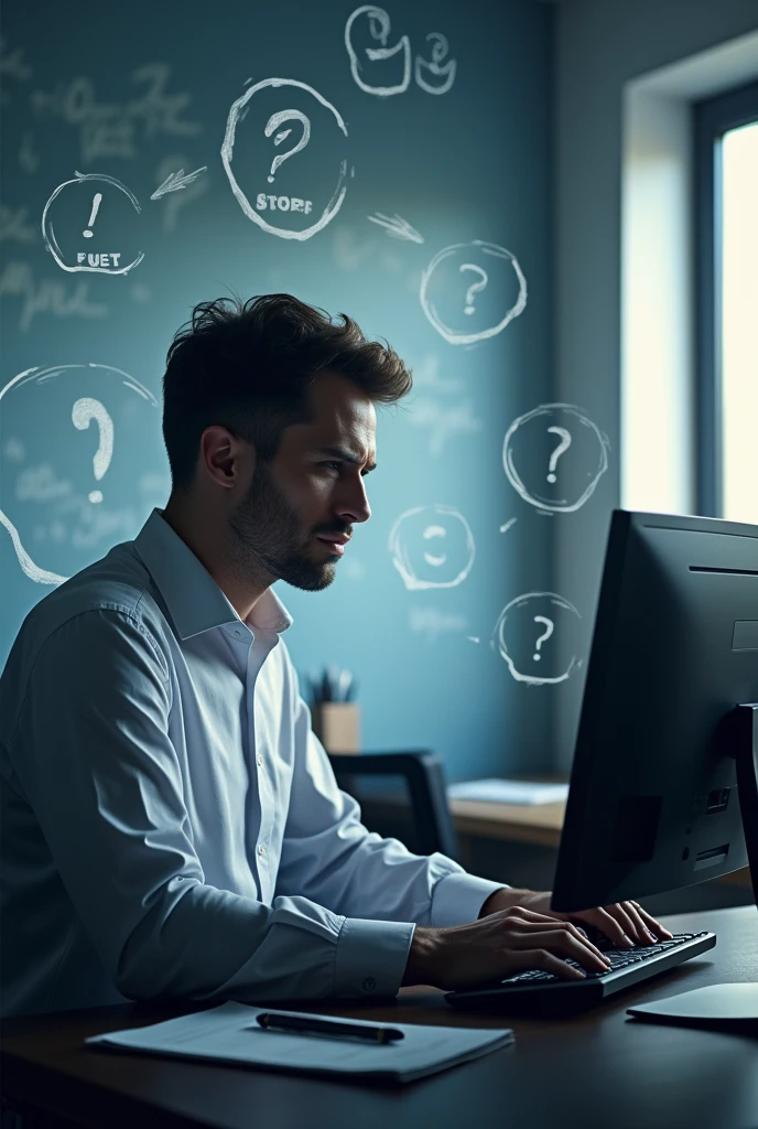 Create a realistic image of a person with a list of problems in front of a computer doing ETL on data