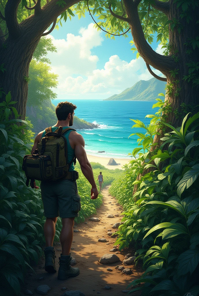 A person exploring from the jungle to the sea