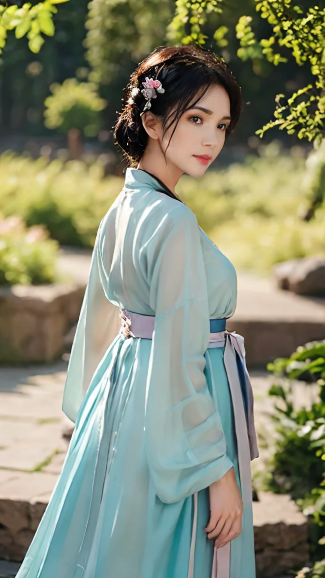 A girl, wearing see-trough hanfu, peony garden, butterfly, (negative space:1.4), (Cinematic lighting, ethereal light, intricate details, extremely detailed, incredible details, full colored), complex details, hyper maximalist, gorgeous light and shadow, detailed decoration, detailed lines. masterpiece, best quality, HDR, UHD, unreal engine. looking at the camera, fair skin, beautiful face