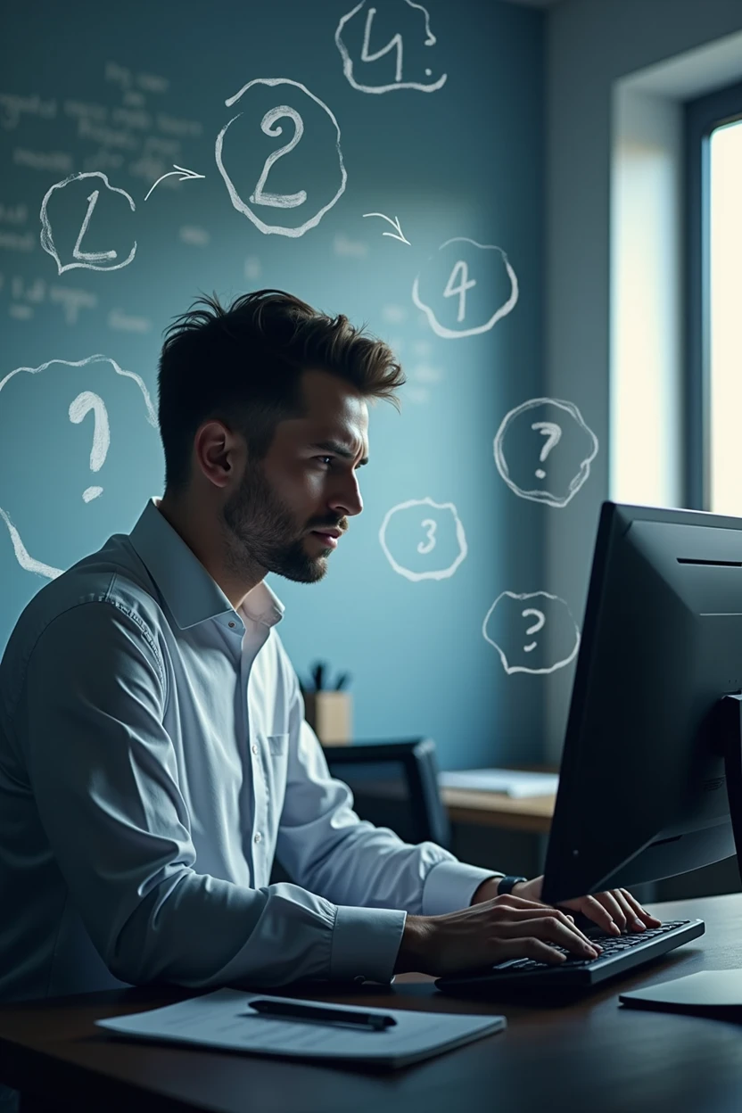 Create a realistic image of a person with a list of problems in front of a computer doing ETL on data