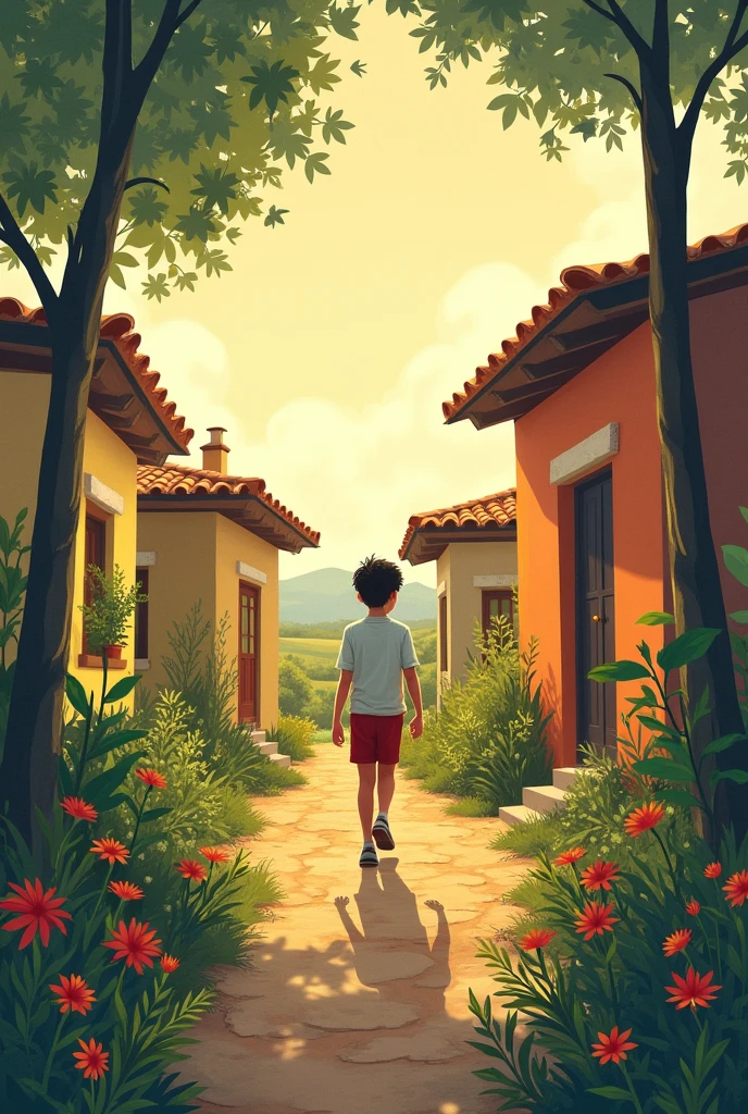 Create a cover for this story:
The Light in the Village In the small village of Esperanza, Life used to be quiet. Everyone knew everyone and the houses were brightly colored.. People always greeted each other with a smile..
but one day, something started to change. People started fighting more and getting angry.. Smiles turned to frowns, and friendly conversations turned into arguments.
Mateo, a ten year old boy, He noticed that it was also happening at his house.. Your dad, Thomas, who had always been very nice, He started to get very angry. Fights at home were frequent., and Mateo felt very sad.
One day, Mateo saw his father in the middle of a big fight with Don Pedro, a neighbor with whom he had always gotten along well. The fight was over a small piece of land., but it was getting ugly. Mateo felt very bad seeing his dad so angry..
Determined to help, Mateo went to see Clara, a wise old woman who lived at the end of the village. Clara had a beautiful garden full of flowers. Mateo found her sitting in his garden.
—Grandma Clara —said Mateo—, something is wrong in the village. People are angry and don't talk to each other like they used to.. I saw my dad fight and I'm very worried.
Clara looked at him kindly and said:
—What happens is that a shadow has covered our town. Violence comes from fear and frustration. But we can make it go away if we are kind..
—How can we do that?? —asked Matthew.
—The light of kindness begins with small acts. If you and others start being kind, to listen and forgive, the shadow will go away.
Mateo decided to start with that. He did simple things like apologizing to Luis, his friend with whom he had had a fight. Luis accepted the forgiveness and they became friends again.. He also helped Mrs. Rosa, an elderly neighbor, with your purchases. She thanked him with a warm smile..
The biggest challenge was talking to his dad.. Mateo explained to him how the shadow of violence was affecting the family and the town.. He asked her