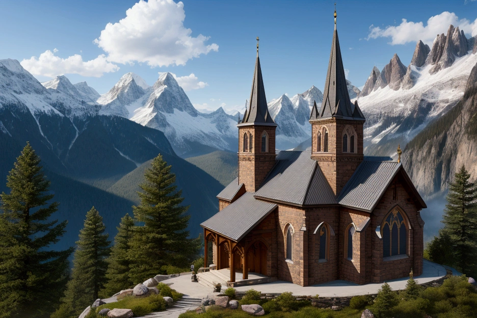 Generate a church among the mountains