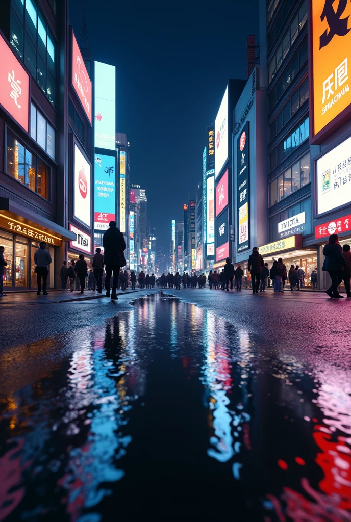 masterpiece,Highest quality,(Ultra-high definition CG Unity 8K wallpaper),(Highest quality),Physical Rendering,puddle,City view reflected on the water,Reflection of light,night,Busy Street,Passers-by々,Shibuya City