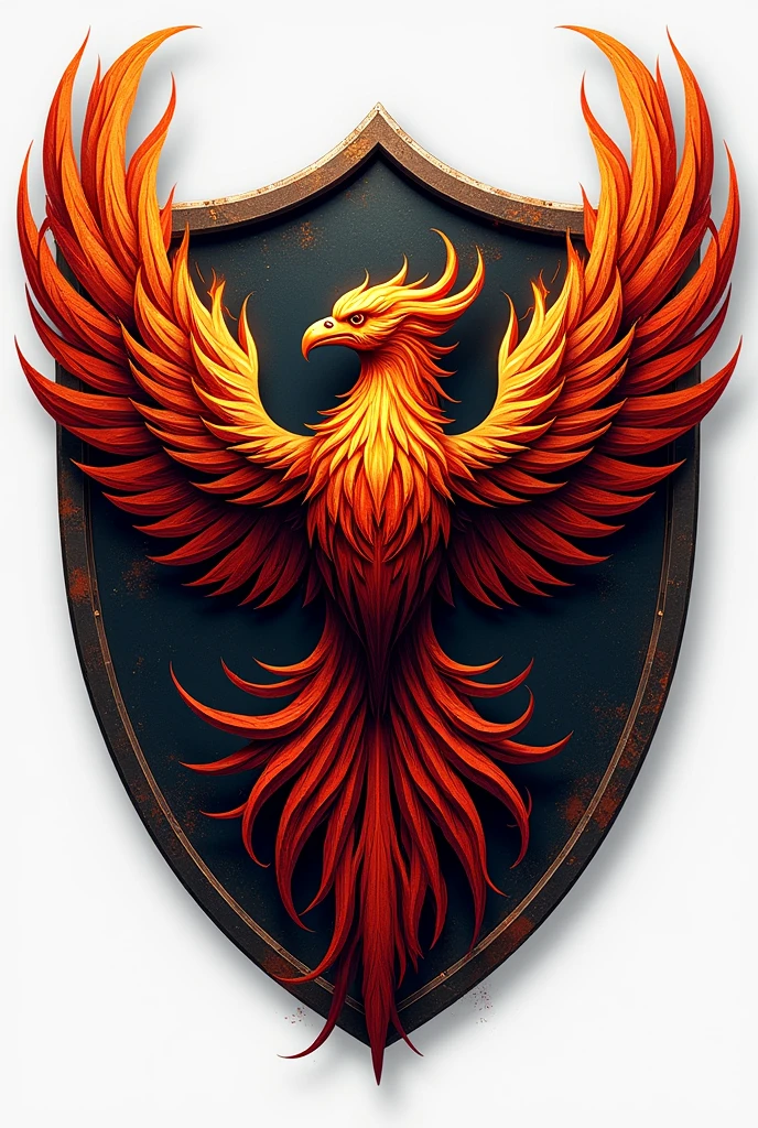 Logo with a phoenix in a shield
With a biker style