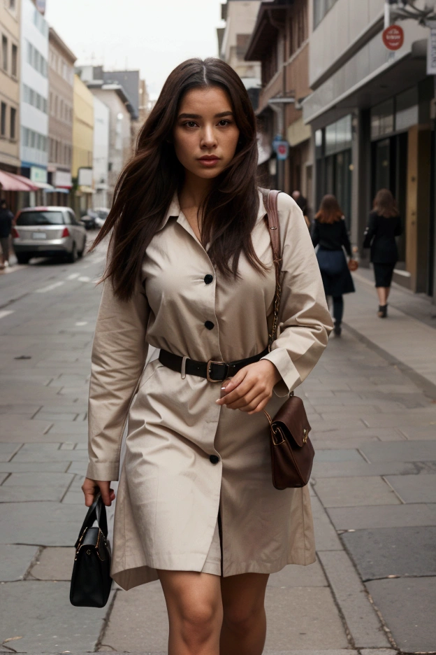 A woman walking down the street 