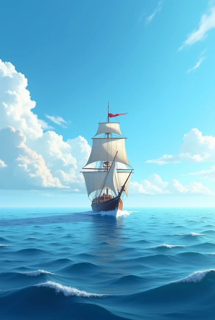 A ship at sea on a normal summer day.
