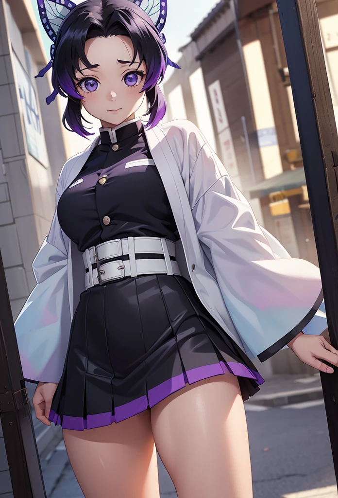 Masterpiece,Solo,One Girl,Shinobu Kochou,(Kimetsu No Yaiba),Perfect Body,Ultra High Quality,Ultra High Resolution,Photograph 16K,Multicolored Hair,Black Purple Hair,Beautiful,Beautiful Woman,Female Police Theme,Female Police Uniform,Police Short Skirt,Police Hat,Sexy Body Hot,Sexy Uniform,Street Version