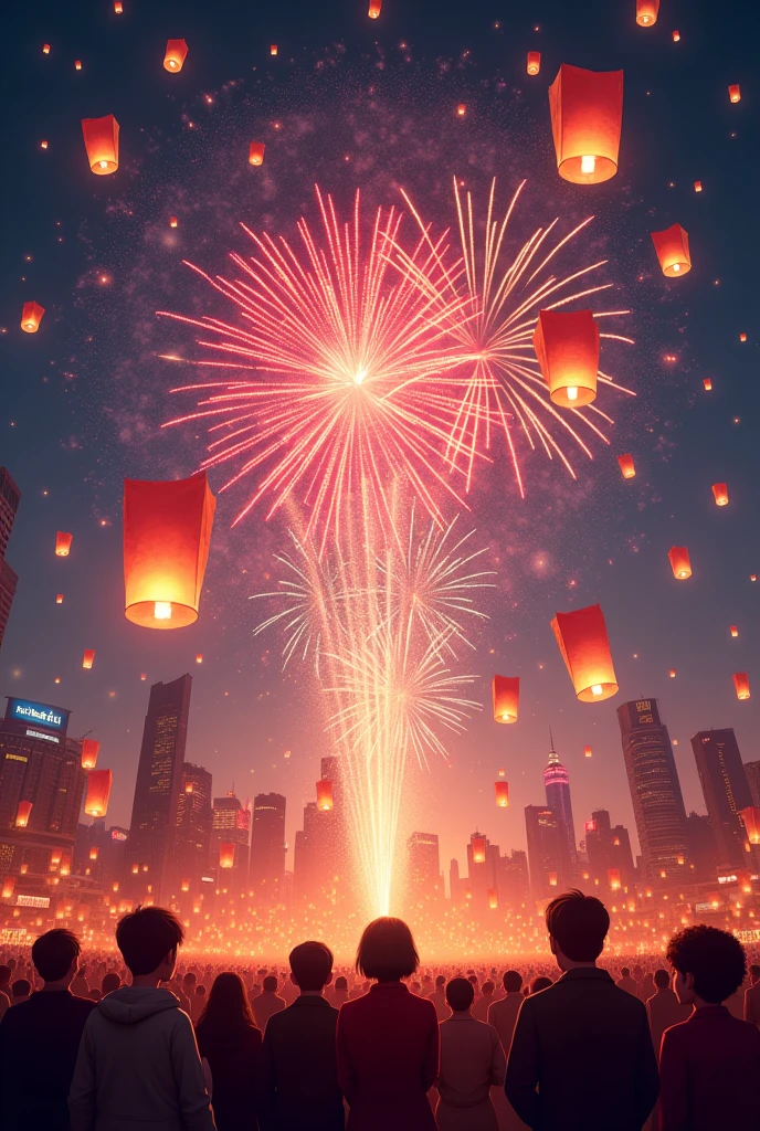 Chinese National Day fireworks and sky lanterns 