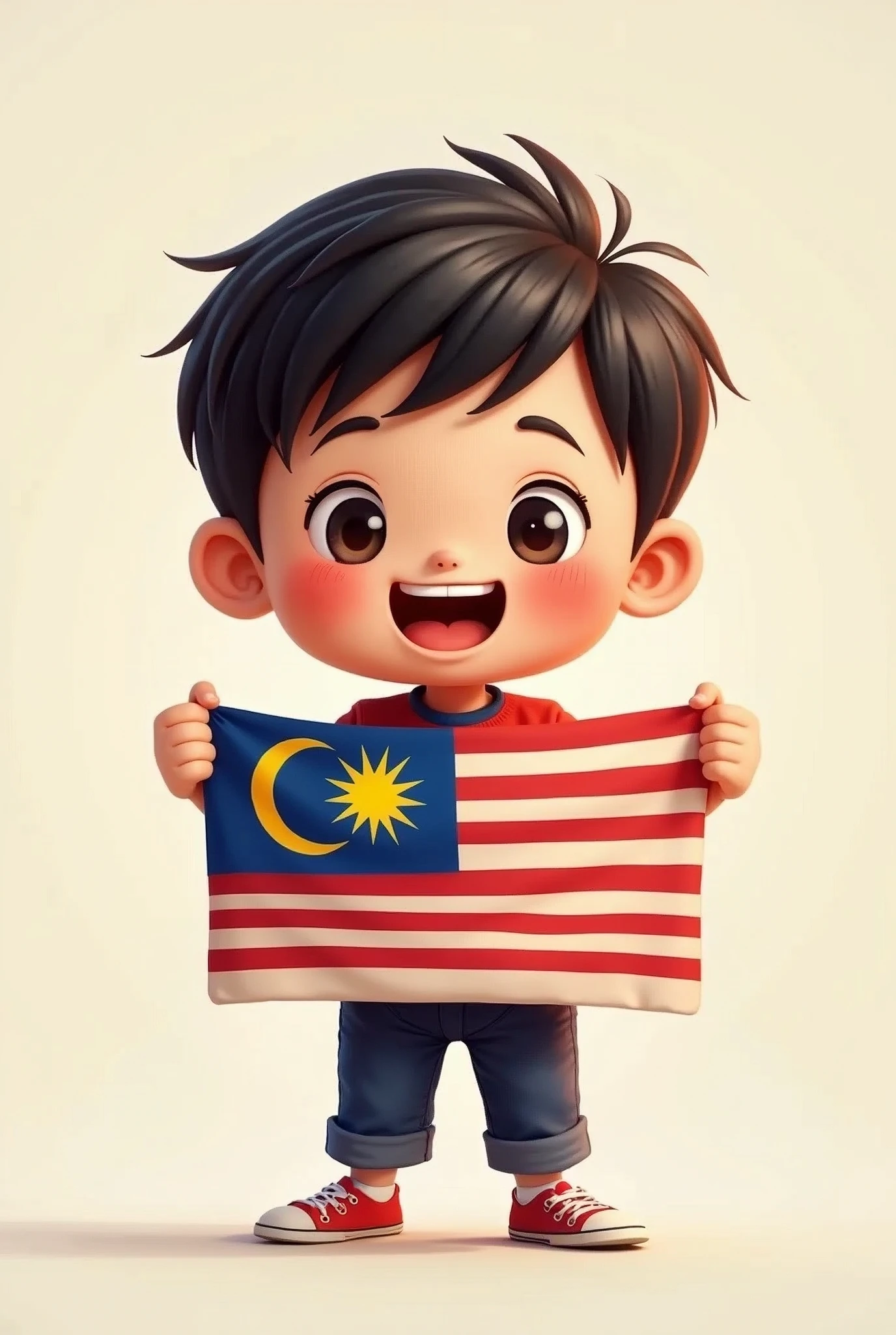 Chibi boy holding malaysia flag no background