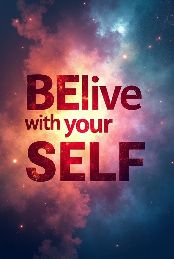 Text "BElive with yourSELF" with BE and SELF bold and red, watercolor ink, (ultra quality:1.3), masterpiece, (highly detailed), HDR, 8K, space