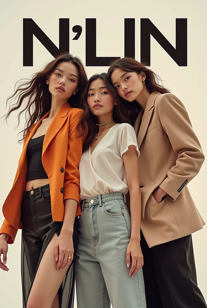 Create a fashion poster for the brand N'Lin, showcasing its chic and trendy style. The poster should appeal to young women aged 25-30, highlighting the brand's focus on fashionable and contemporary designs. Use a sleek and modern aesthetic with high-quality visuals that exude sophistication and style. Incorporate elements like bold typography, elegant models, and a clean layout that reflects the brand's identity as a leader in high-end fashion for young, stylish women. The overall design should convey a sense of exclusivity, confidence, and cutting-edge fashion.