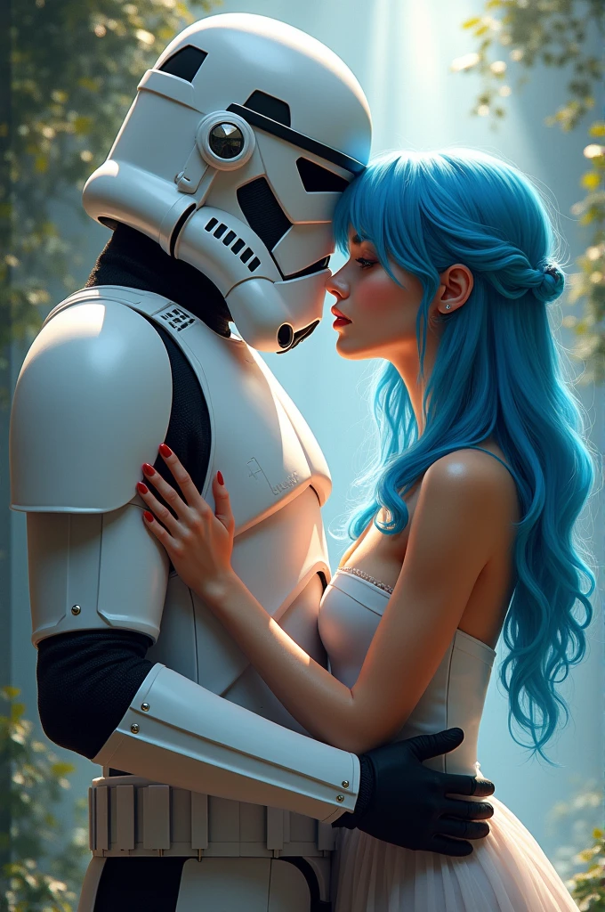 Girl with Blue Hair and a Clone Trooper from Star Wars have a romantic Relationship