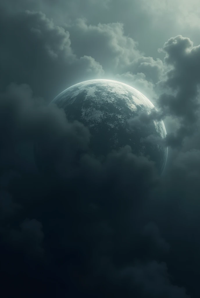 (photorealism:1.2), Create the planet earth, but covered by a dense layer of dark clouds that do not allow sunlight to enter