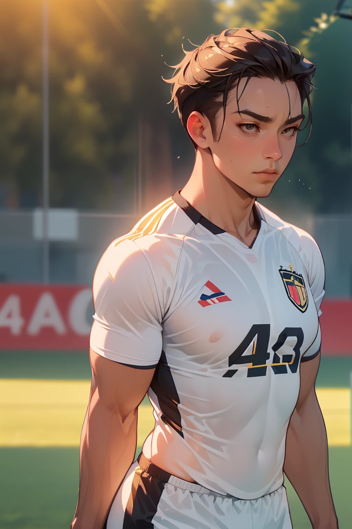 (best quality,4k,8k,highres,masterpiece:1.2),ultra-detailed,(realistic,photorealistic,photo-realistic:1.37),soccer player,football player,scoring a hattrick,three goals,dynamic action pose,muscular athletic body,sweat,intense concentration,cheering crowd,stadium,sunlight,vibrant colors,cinematic lighting,sports art