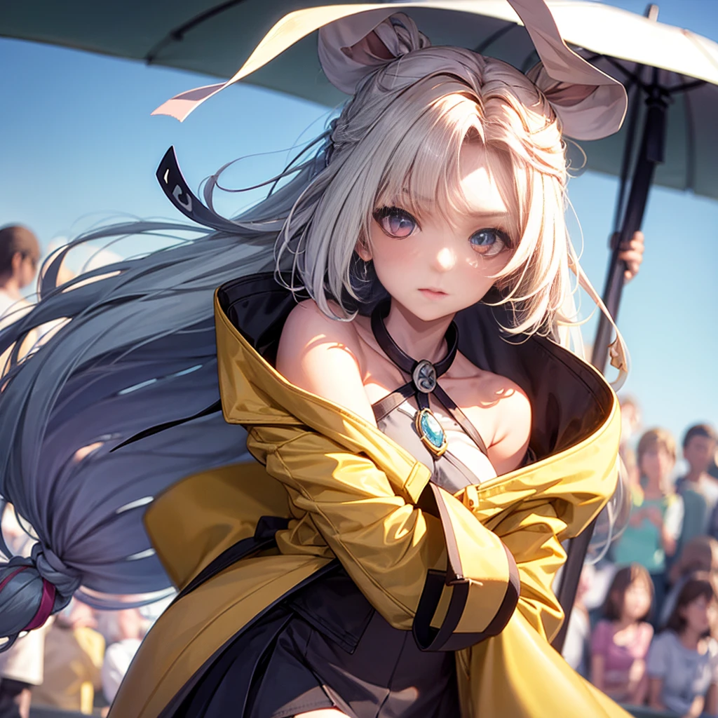 (Dynamic Angle:1.3),Close-up,windy,Movie Highlights,1 Girl,Upper Body,Dance,Looking at the audience, Purple_Evergarden, 独自of, Jewelry, blank Eye,brooch, Blonde_hair,( vevry long hair:1.2),floating hairlong_sleeve, Ribbon, 蓝色of_Eye, jacket, skirt, gem, hair_Ribbon,Sky, depth_of_site, a close view of flying petal,