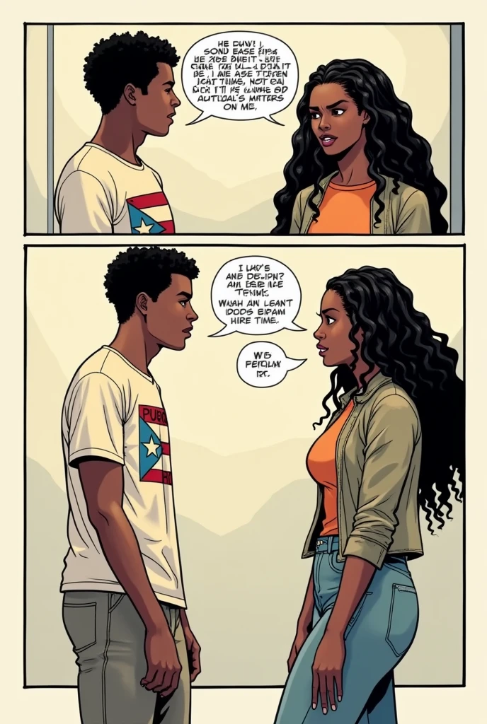 3 comics scenes first one white young man with puerto rico shirt behind a beatiful braided black women with long sleeve shirt asking a question and a blank bubble chat for him second send she answering the question with mad face third scene he turn red and embarrassing y she walk away laughing