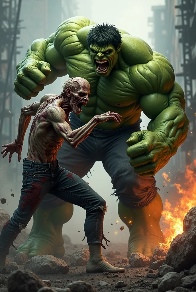 Hulk through punch on zombie head