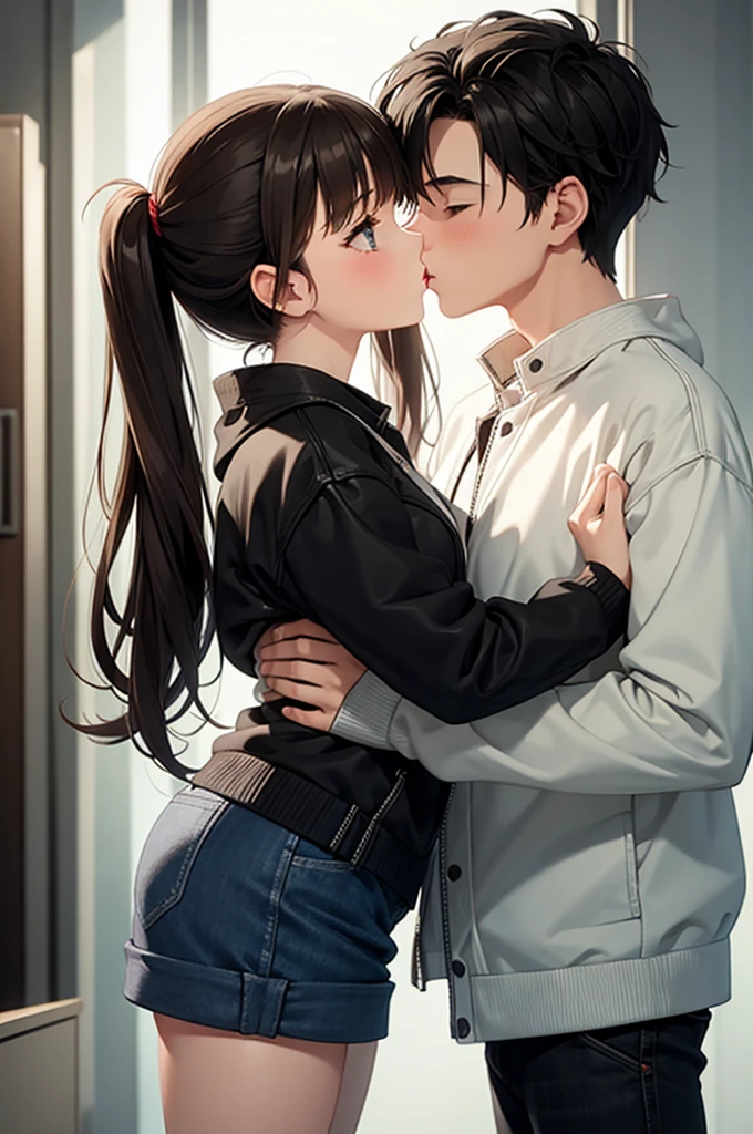 1girl, 1boy, kiss