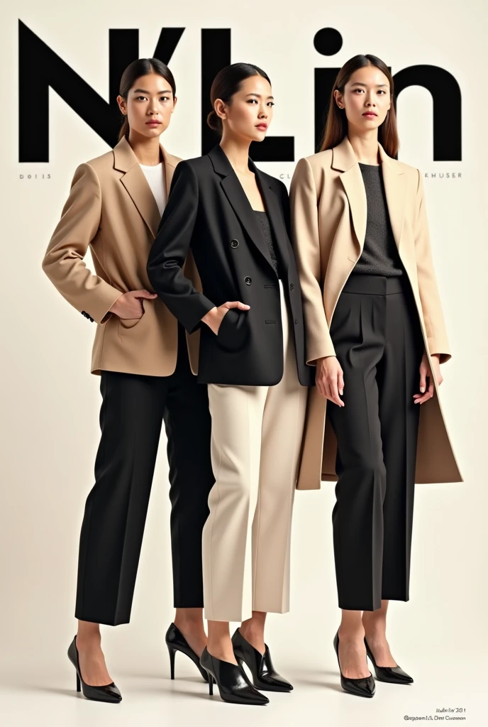 Create a fashion poster for the brand N'Lin, showcasing its chic and trendy style. The poster should appeal to young women aged 25-30, highlighting the brand's focus on fashionable and contemporary designs. Use a sleek and modern aesthetic with high-quality visuals that exude sophistication and style. Incorporate elements like bold typography, elegant models, and a clean layout that reflects the brand's identity as a leader in high-end fashion for young, stylish women. The overall design should convey a sense of exclusivity, confidence, and cutting-edge fashion.
