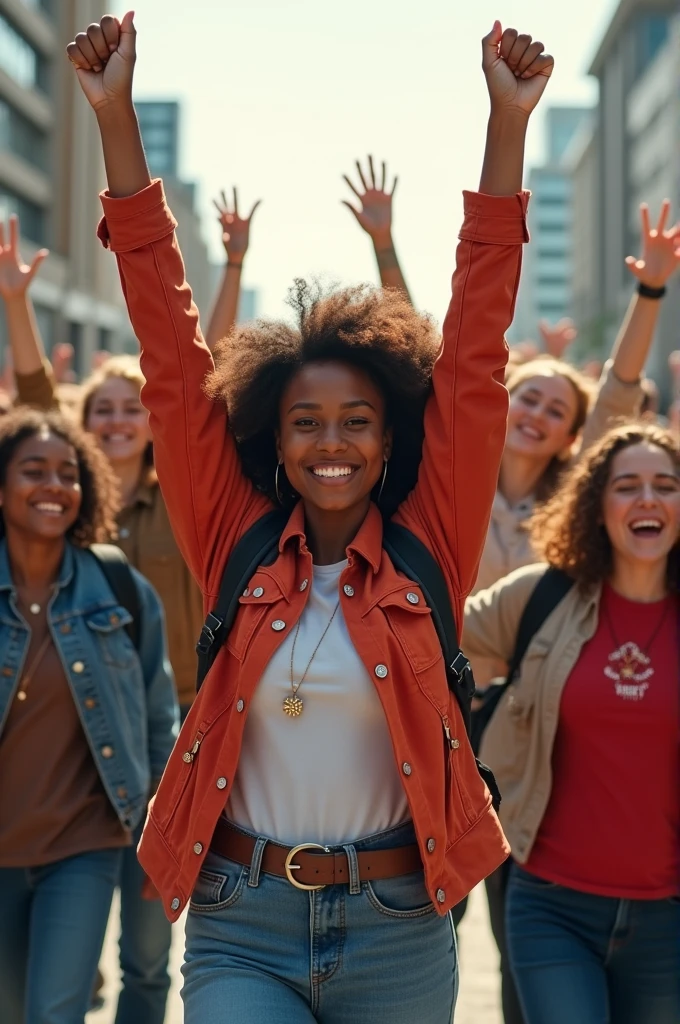 Group of young people raising their hands