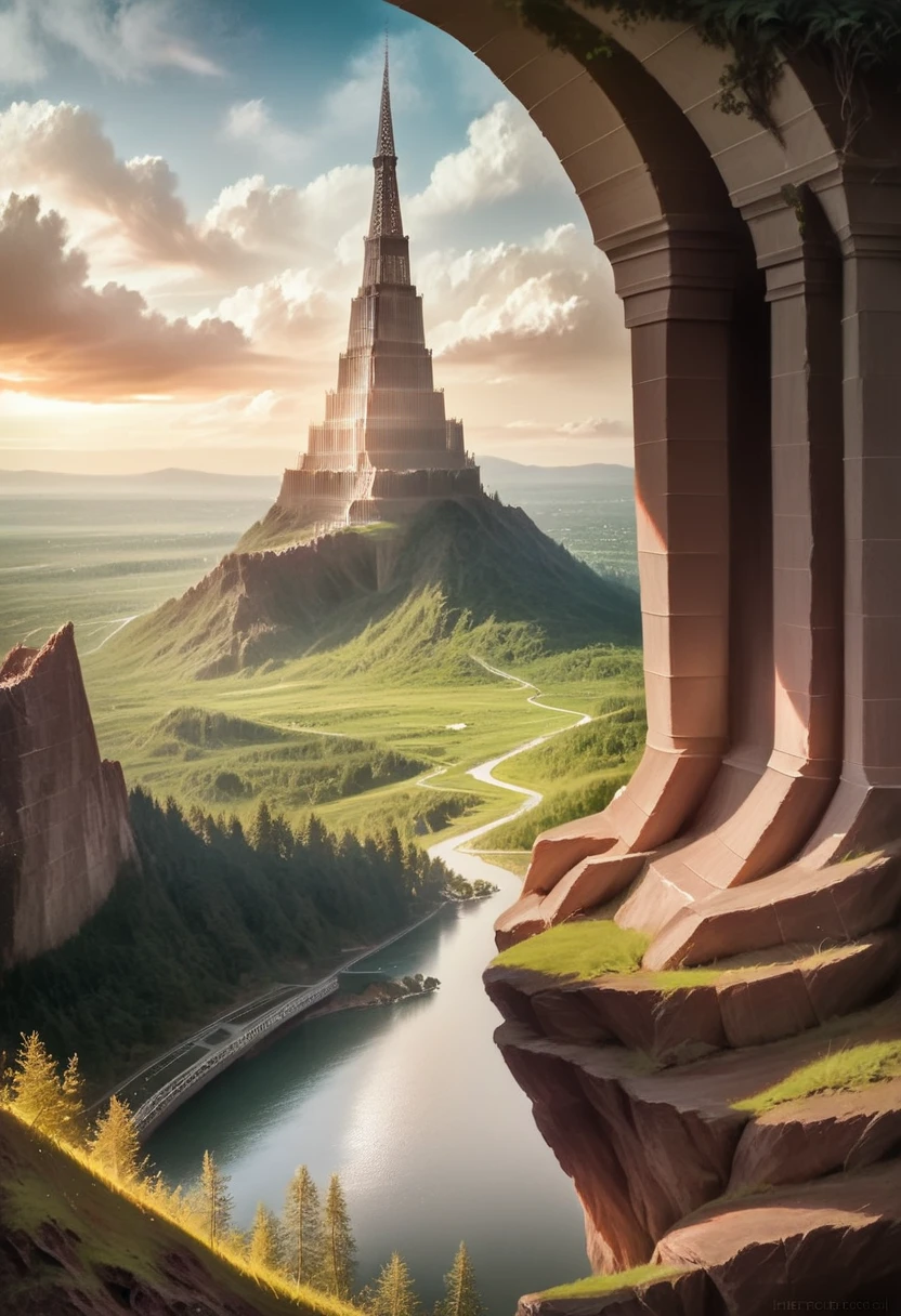 A serene and tranquil landscape, rolling green hills, a winding river, lush forests, a beautiful sunset sky with warm colors, old stone bridge, picturesque countryside, detailed foliage, realistic nature, cinematic lighting, vibrant colors, (best quality,4k,8k,highres,masterpiece:1.2),ultra-detailed,(realistic,photorealistic,photo-realistic:1.37),landscape, cinematic, golden hour, dramatic lighting, intricate details, picturesque scenery