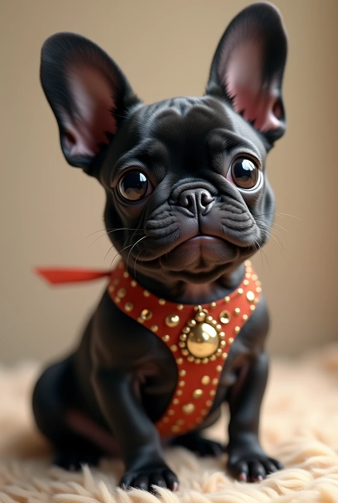 a very cute and adorned black French bulldog female