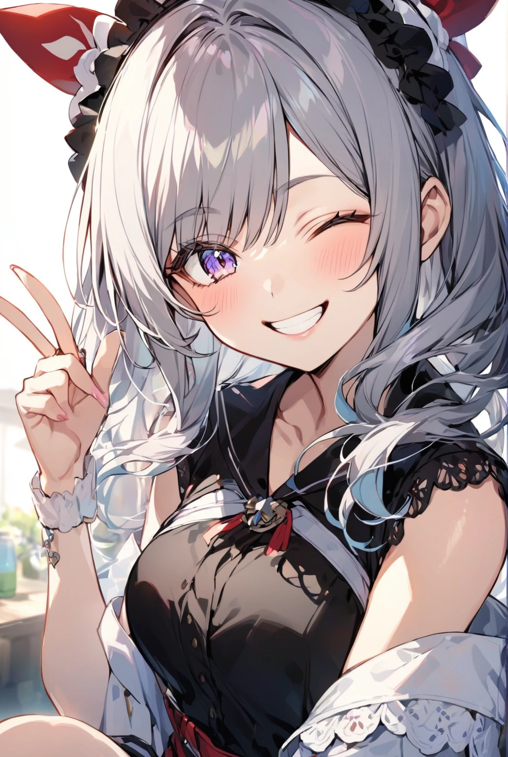 woman、smile,One-eyed wink