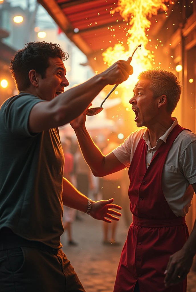 A batagor vendor threw hot oil at a customer.