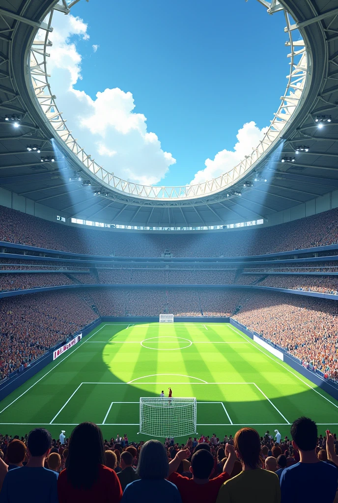 I want a stadium with stands where you can see the goal from the front. 