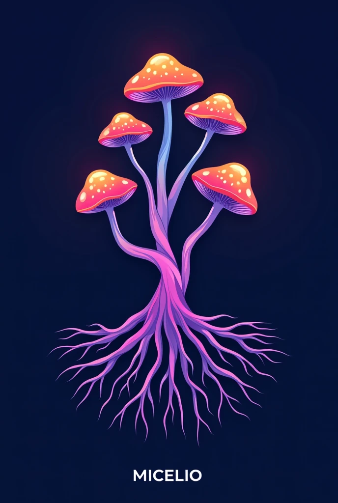 Create a logo for a marketing and ads agency : Theme with purple and blue colors about mushrooms and roots ( Company name MICELIO)