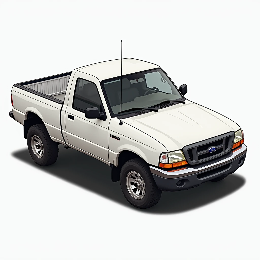 Create a design of a 2001 white Ranger pickup truck with a dry cargo bed.