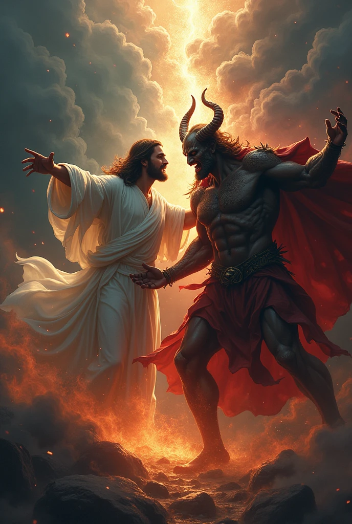 Jesus fighting Satan