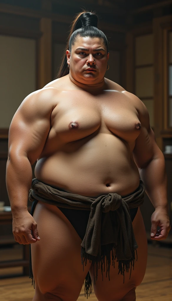 sfw,Realistic busty russian woman,(sumo wrestling:1.2),ultimate form,8k,at Sumo stable