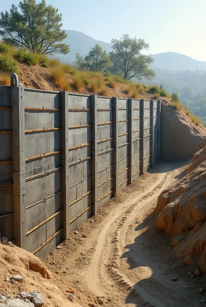 Je voudrais construire un dessin un écran de soutènement avec des tirants d'encrage selon une inclinaison de 10° avec un espacement vertical et horizontal de 2 m. 