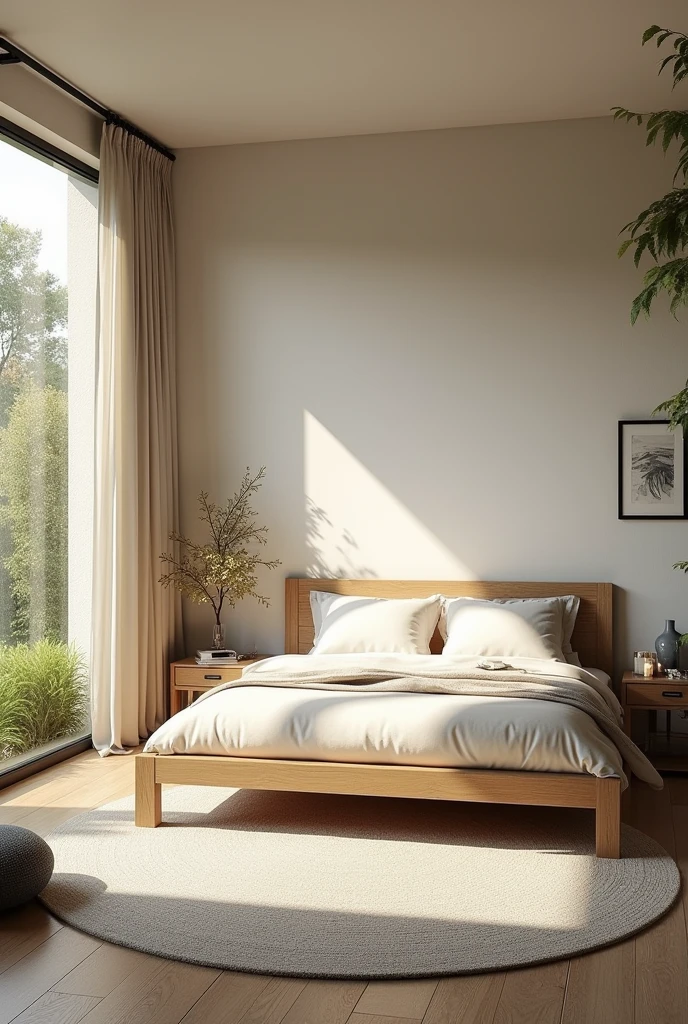 Professional 3d architecture rendering design of modern and light moss and Thunder and light cream and dark wooden and light wooden French design for bedroom and light cream Persian silk carpet and white painting wall
