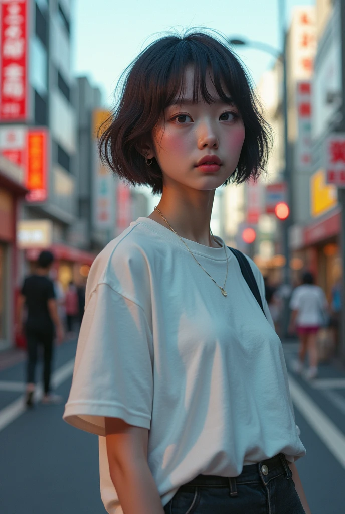 masterpiece, high quality, 4K, Beautiful design,Award-winning photo, Very detailed, ((small breasts:1.5)),wonderful, The finer details, absurdists, A girl walking down Takeshita Street in Harajuku,Very detailed woman,Pink makeup, Harajuku Girl,((Skater Fashion)）,(Short length T-shirt),Loose pants style,（Skater Fashion with Headphones）,Hyperrealistic paintings inspired by Yanjun Chen, instagramart, digital art,Pop Makeup Style, ig model | ArtJam,Very beautiful and cute teenage girl, Surreal Teen, A face like Ester Exposito,（A rich expression:1.5),1 girl in school uniform, standing outdoors alone, looking at the viewer, masterpiece, best quality, extremely detailed, illustration