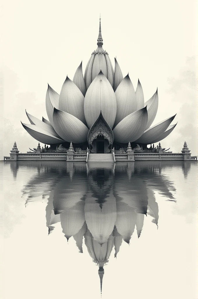 Lotus temple in reverse drawing